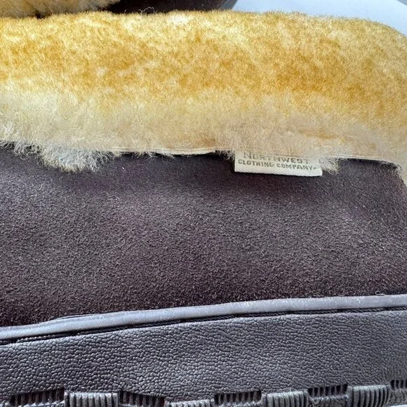 Great Northwestern Men's Brown Suede Leather Shearling Slip On Slippers sz 11 - Picture 10 of 11